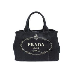 PRADA Canapa Handbag Shoulder Bag Black Canvas Strap card